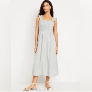 Fit and Flare Lightweight Smocked Gingham Midi Dress